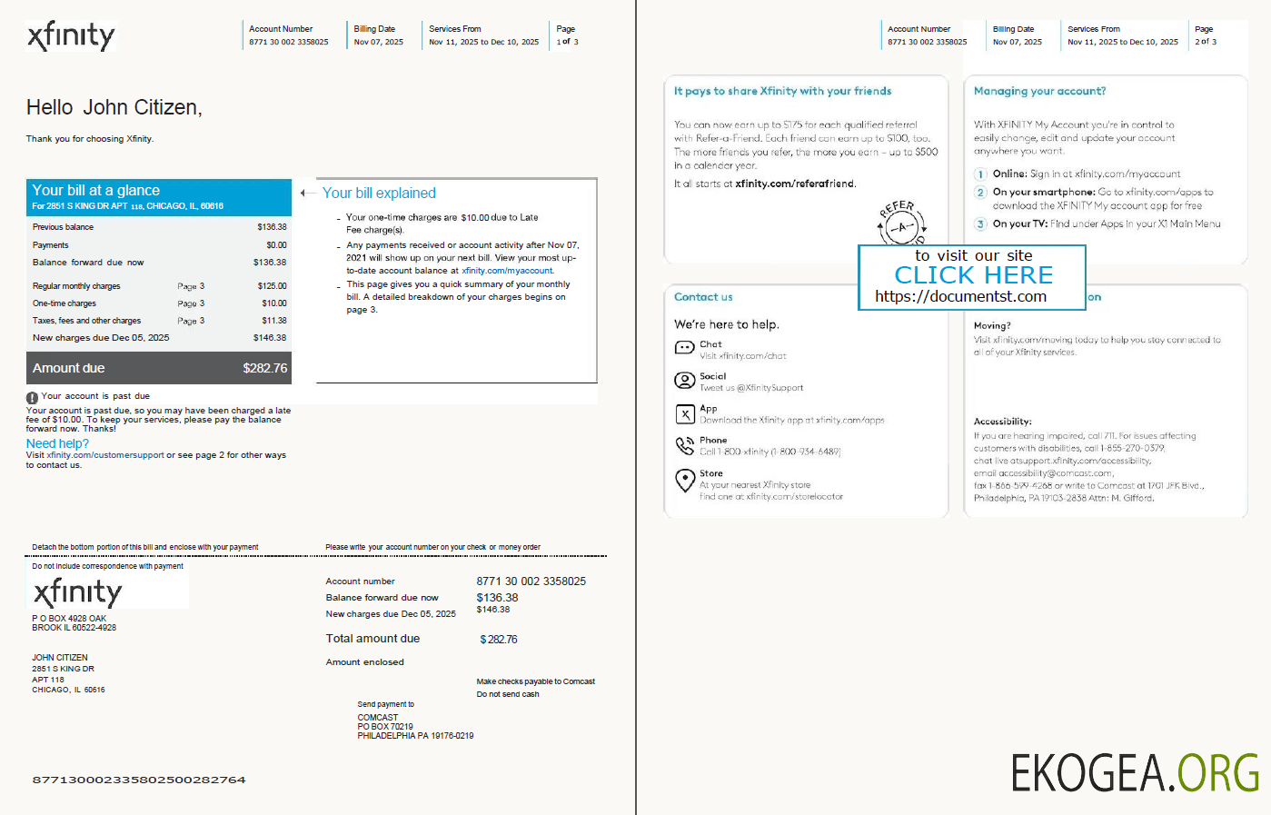 USA Xfinity utility bill template in Word and PDF formats, 3 pages, version 2, 1 2 pages